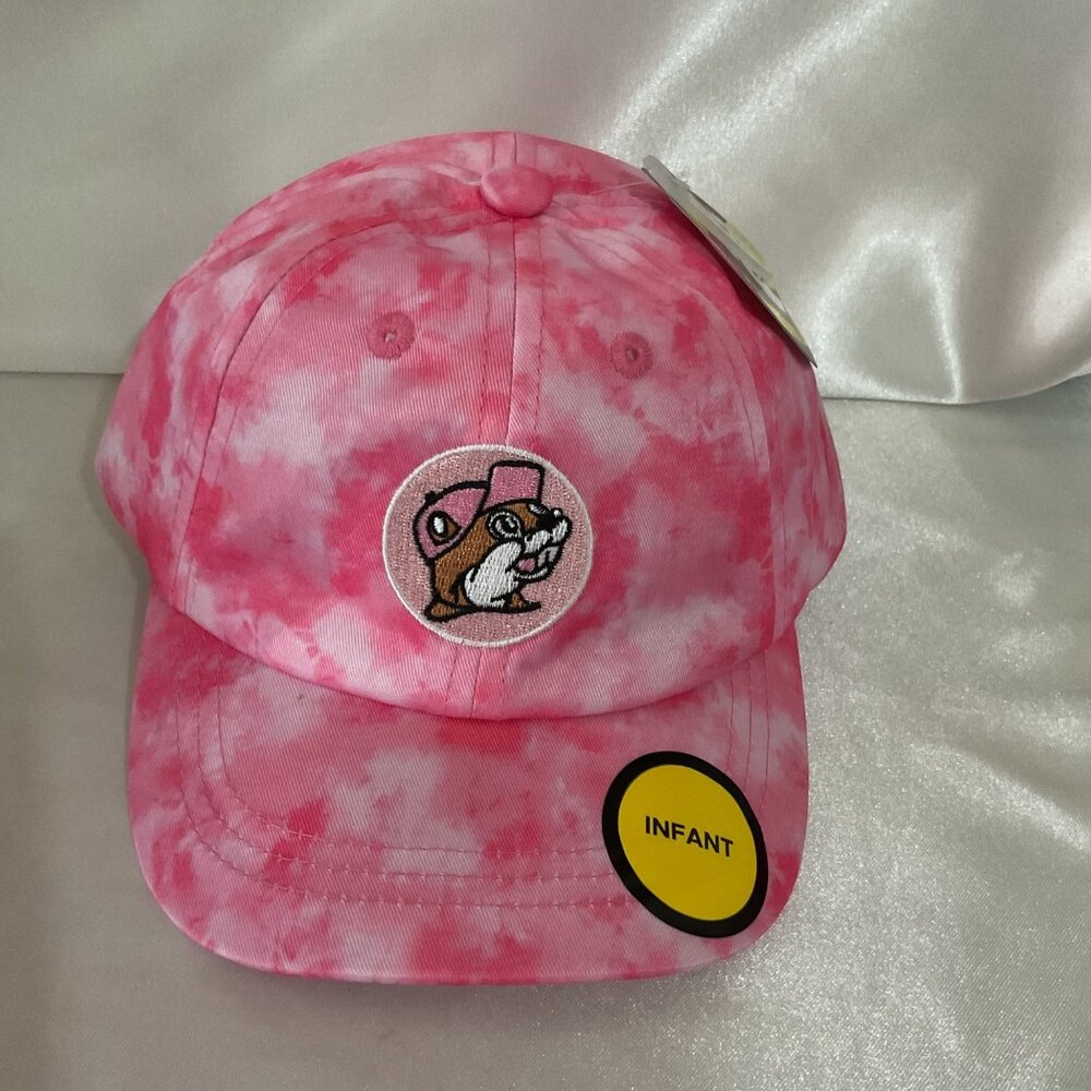 Buc-ees Infant Pink Tie-Dye Baseball Cap W/ Cartoon Beanie Mascot Patch
